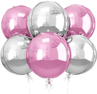 12PCS Iridescent Round Foil Balloons 22" 15" 10" Large Holographic - 22inch Pink Silver