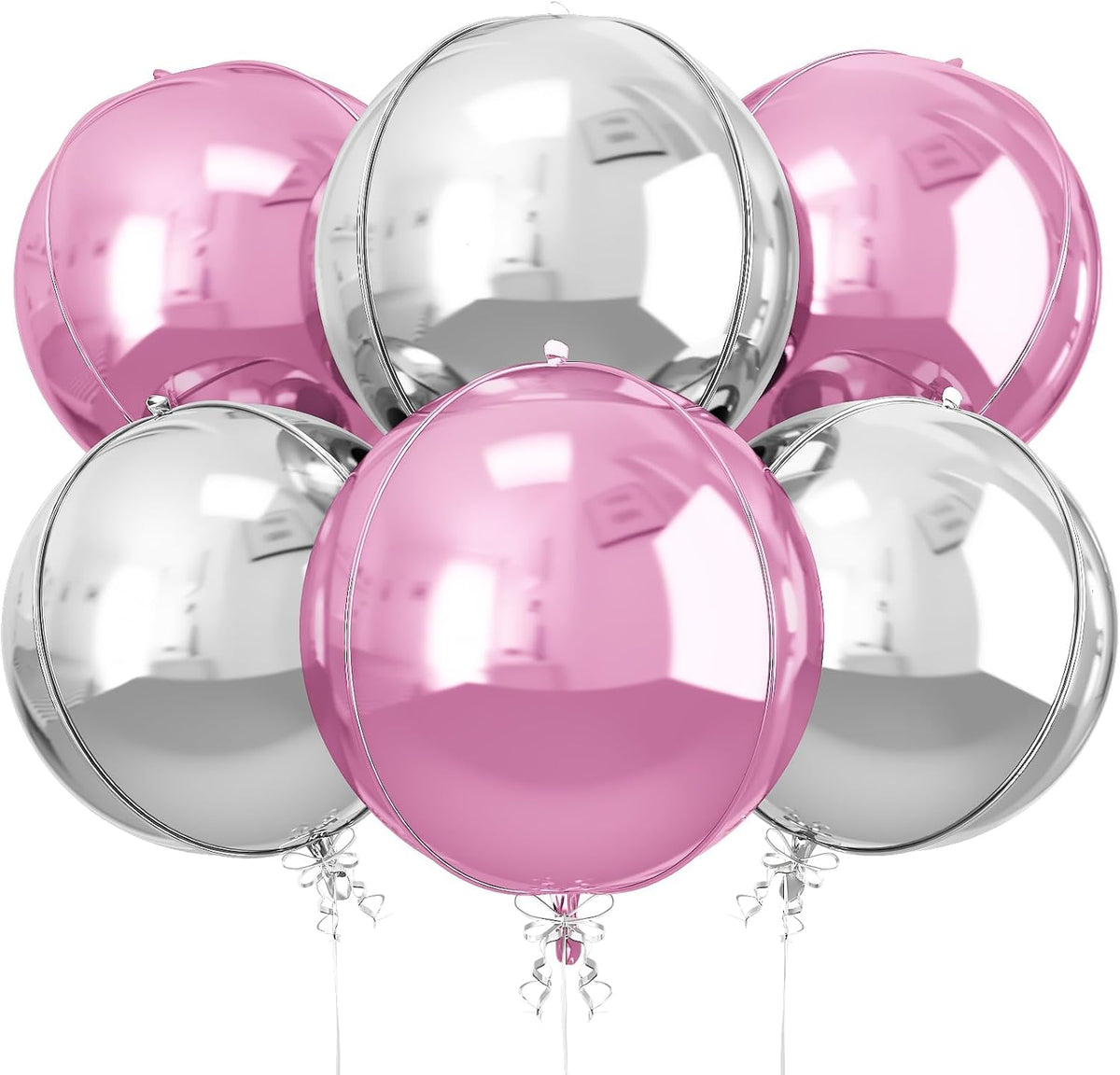 12PCS Iridescent Round Foil Balloons 22" 15" 10" Large Holographic - 22inch Pink Silver