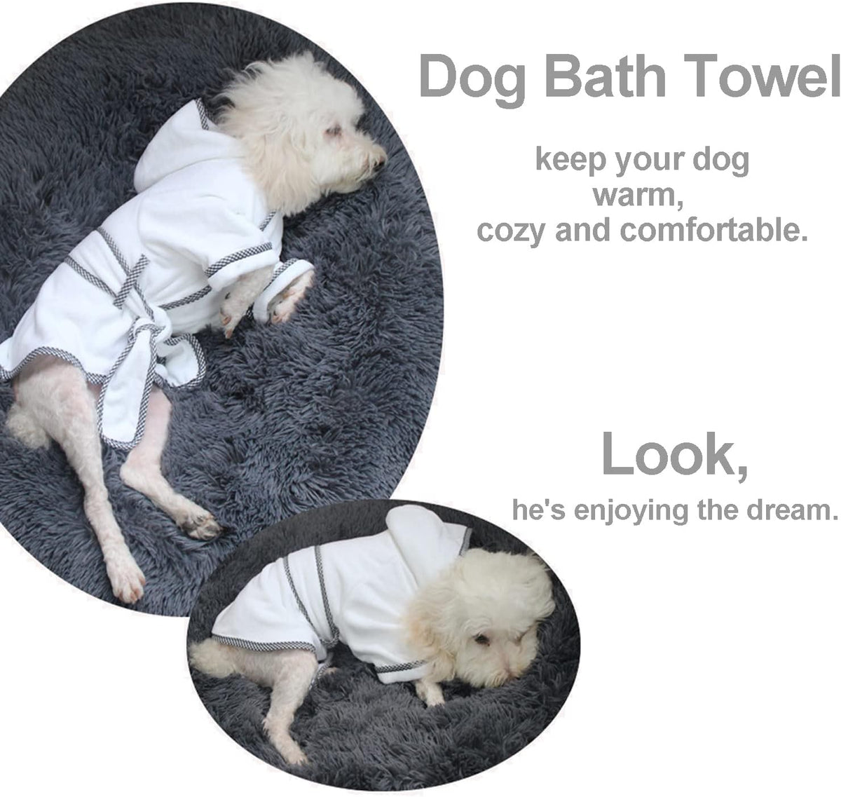 Dog Bathrobe, Microfiber Fast Drying Absorbent Hooded Bath Towel White for Puppy Small Medium Large - S:10-18LB (1st Generation) / White - image 4