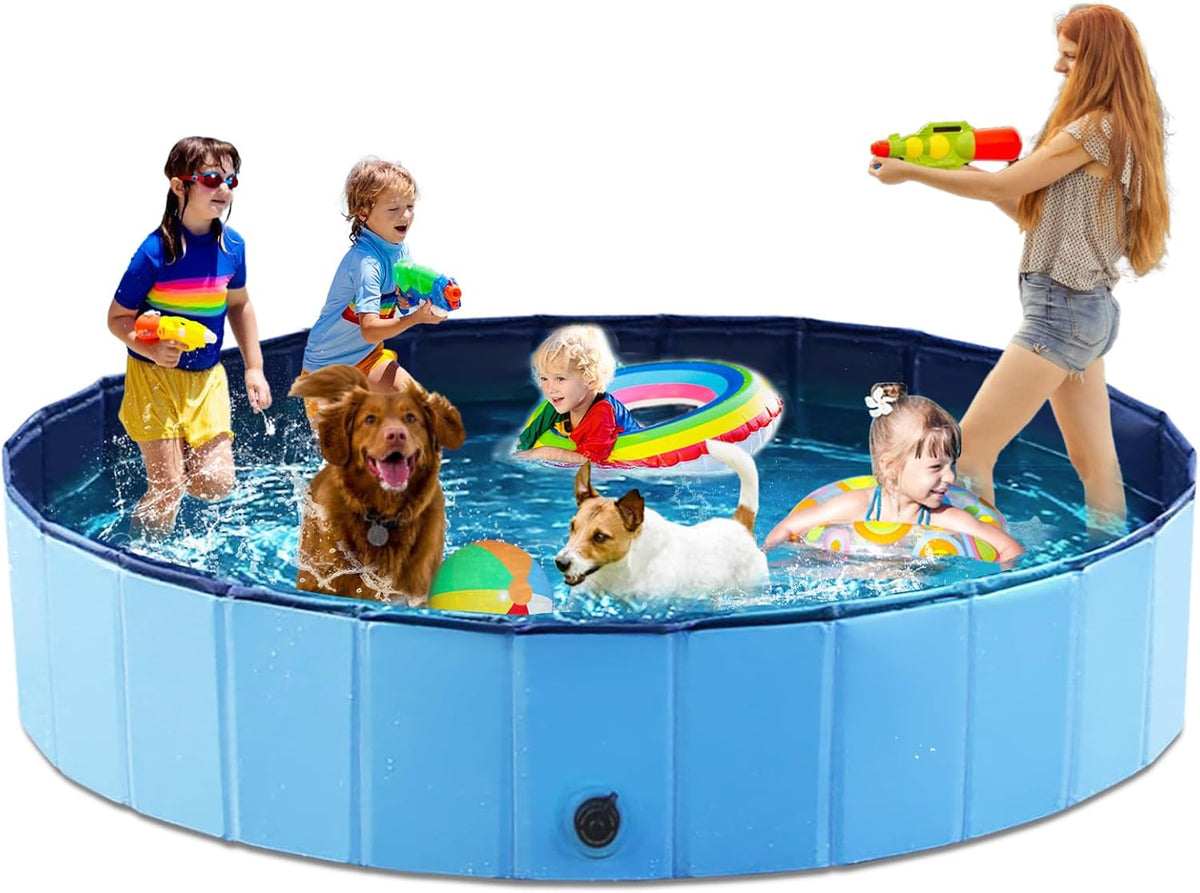 Jasonwell Foldable Dog Pet Bath Pool Collapsible Dog Pet Pool Bathing - XXXXXXL - 97" / Plastic Board Blue