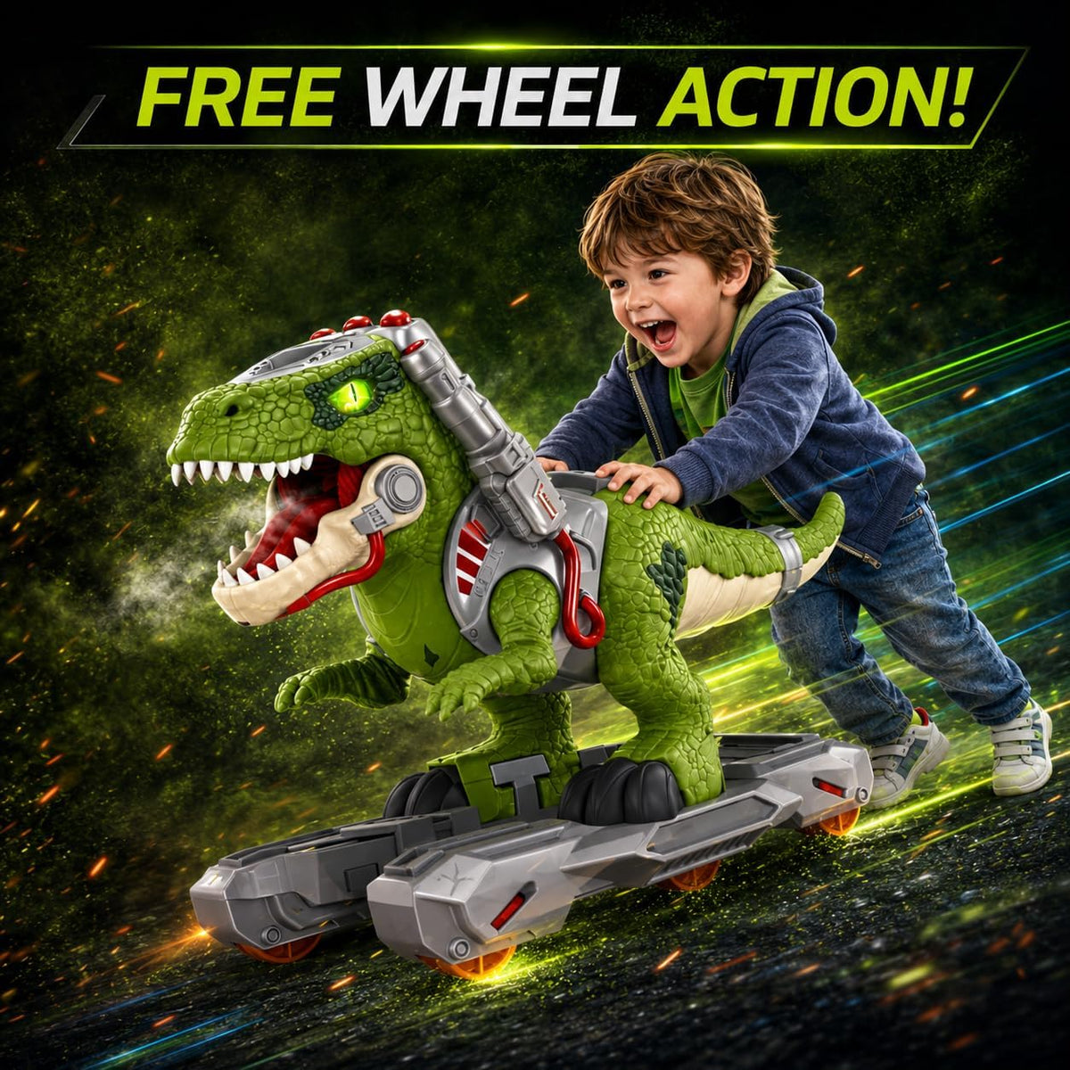 Liberty Imports T-Rex dinosaur ride on push car with LED eyes and mist spray - view 5