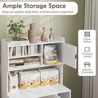 PETSITE Cat Litter Box Enclosure with Storage Shelf, 52 Inches Tall Modern Wooden Hidden Litter Box Furniture with Storage Shelving, Ideal for Indoor Cats (White)