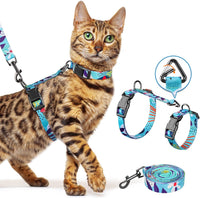 Cat Harness and Leash Set, Escape Proof Cat Harnesses – Essentials for Cats - Hawaiian Ocean Blue / Small (4-10 lb)