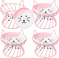 Sunnyray 4 Pcs Elevated Cat Bowls Raised Cat Food Bowl - Bow Tie / Pink