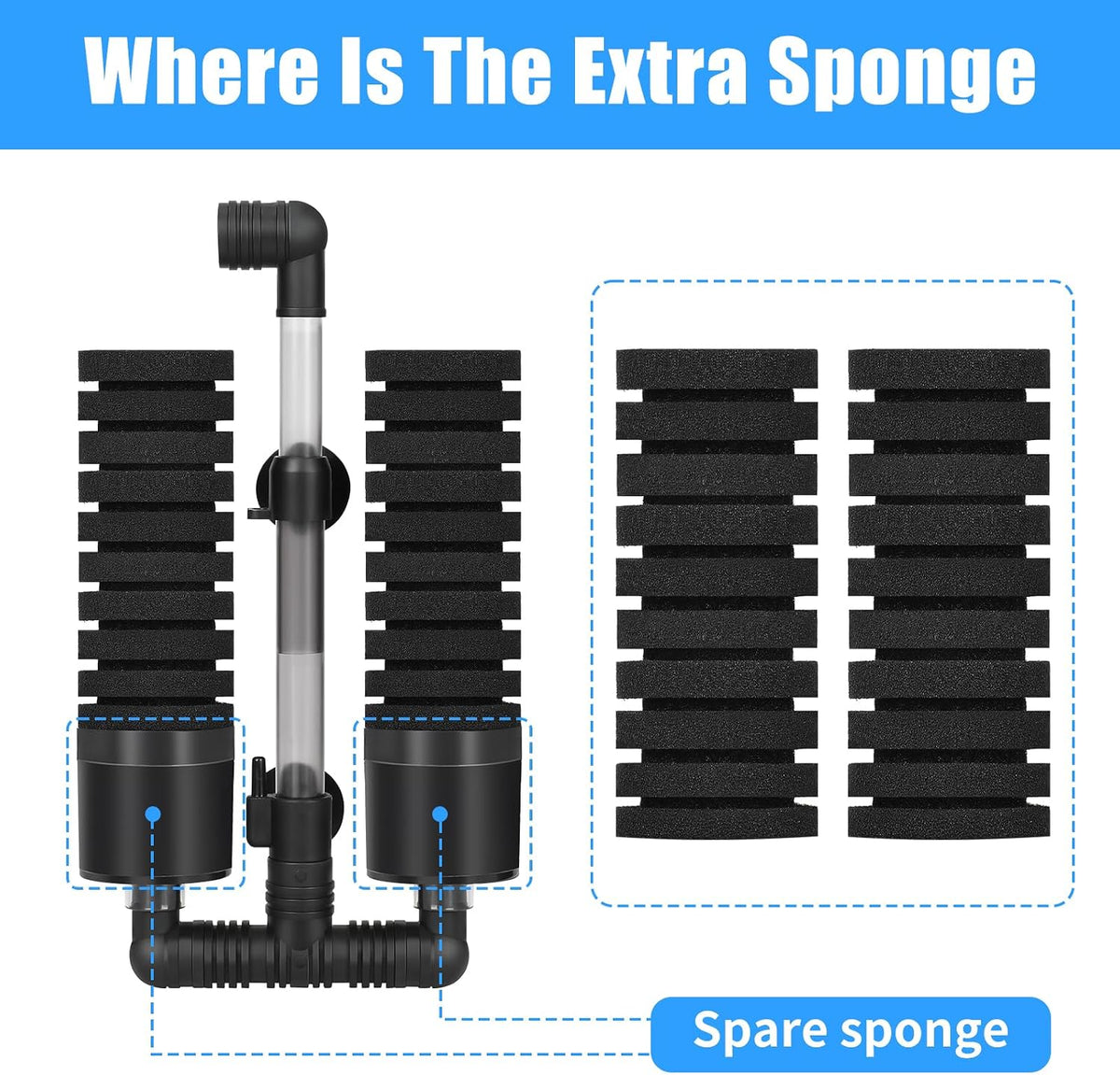 AQUANEAT Aquarium Air Powered Sponge Filter with Ceramic Media Balls - Large - image 3