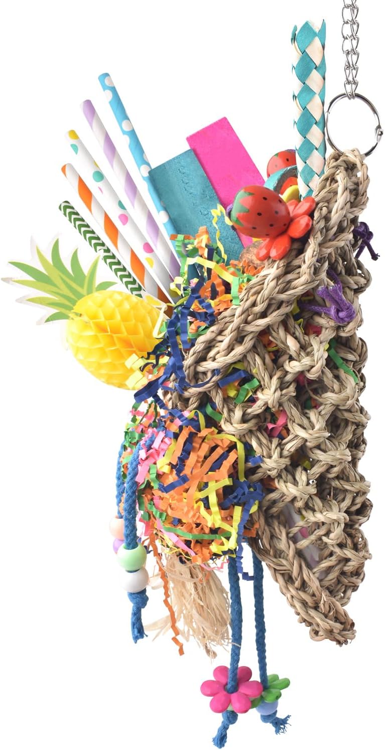 KATUMO Bird Toys, Parrot Grass Basket and Shredding Foraging for Parakeets, Cockatiels, Conures - Pineapple