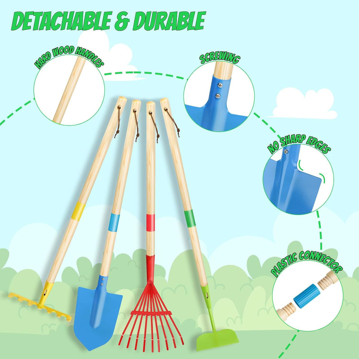 Magic4U 22 piece kids gardening tools set with shovel, rake, gloves and apron - view 4