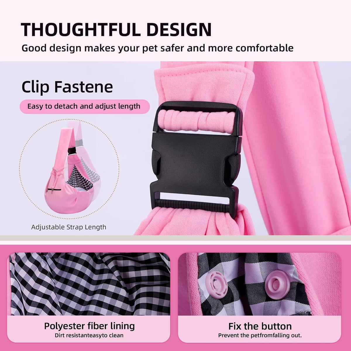 Adjustable Dog Sling Carrier with Pocket - Pink - image 4