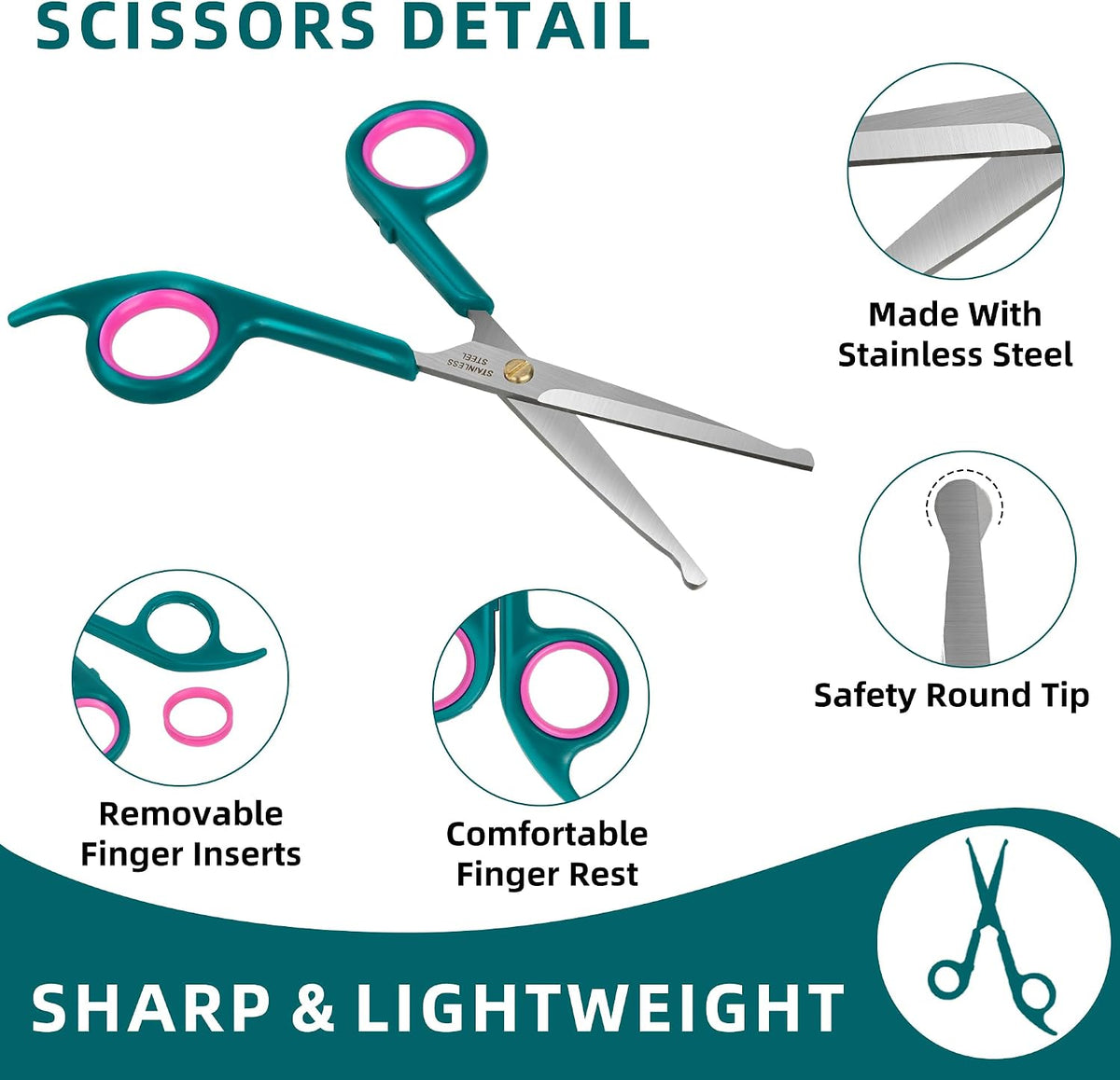 Professional Dog and Cat Grooming Scissors, Pet Grooming Shears - Green 3 in 1 - image 3