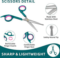 Professional Pet Grooming Kit, Stainless Steel Dog & Cat Grooming Shears with Rounded Tip Blades for Safe Fur Trimming, Thinning Shears, Straight Scissors, and Pet Comb (Set of 3)