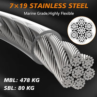 XiaZ Dog Tie Out Cable 50ft, Outdoor Runner Lead Chain Tether for Small Medium Large Dogs, 5mm Diameter Cable,11000 lbs Break Strength, Reflective Silver