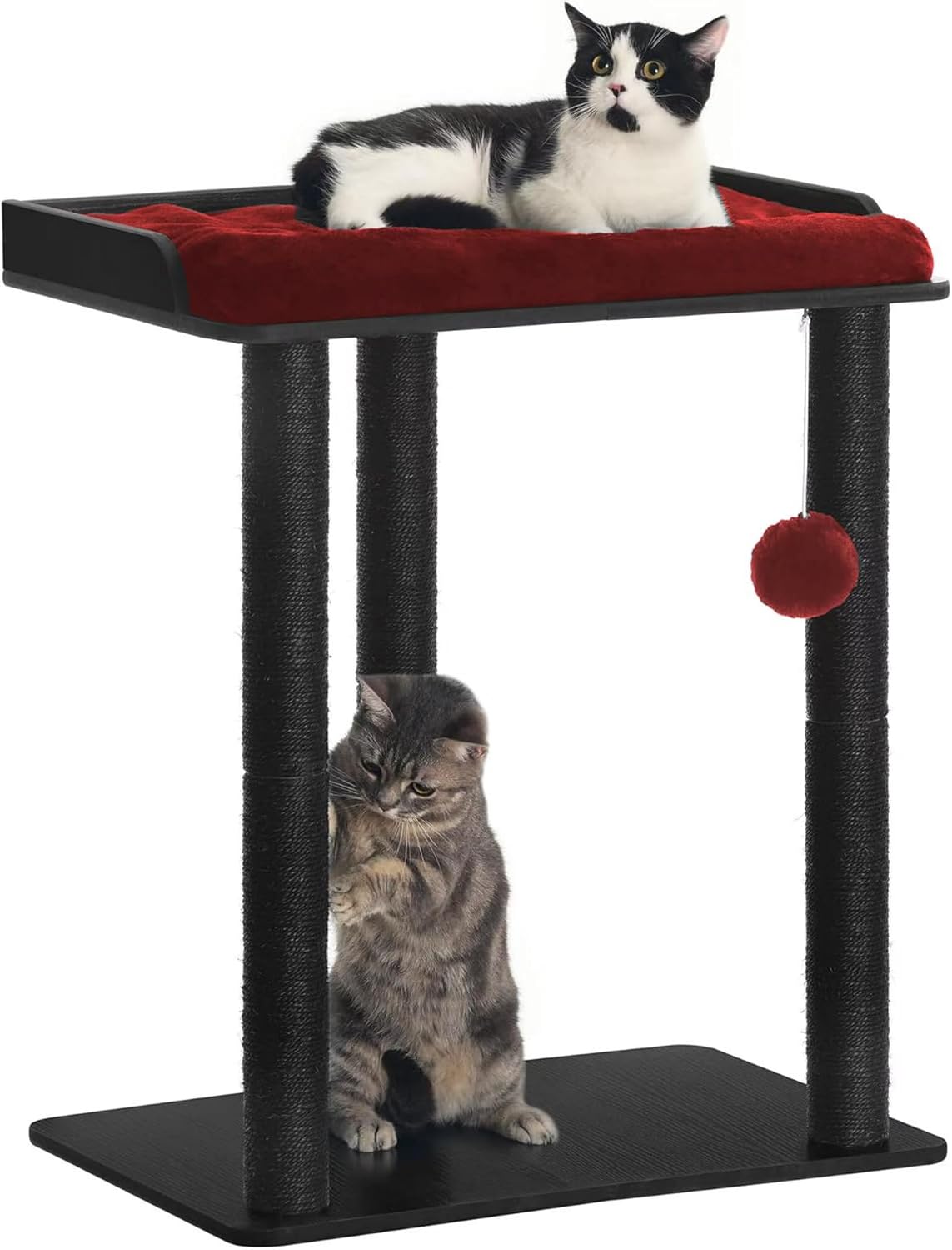 Modern Cat Tree for Large Cats, Full Sisal Cat Scratching Post – Essentials for Cats - Black&Red / 22"L x 15.7"W x 26.7"H