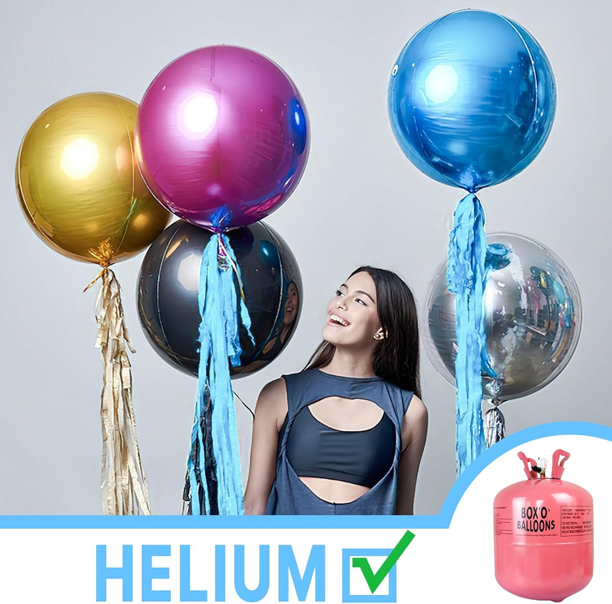 PartyWoo Metallic Silver Foil Balloons 20pcs Large Round Giant 4D - Blue-light Blue / 6 PCS-22 INCH - image 3