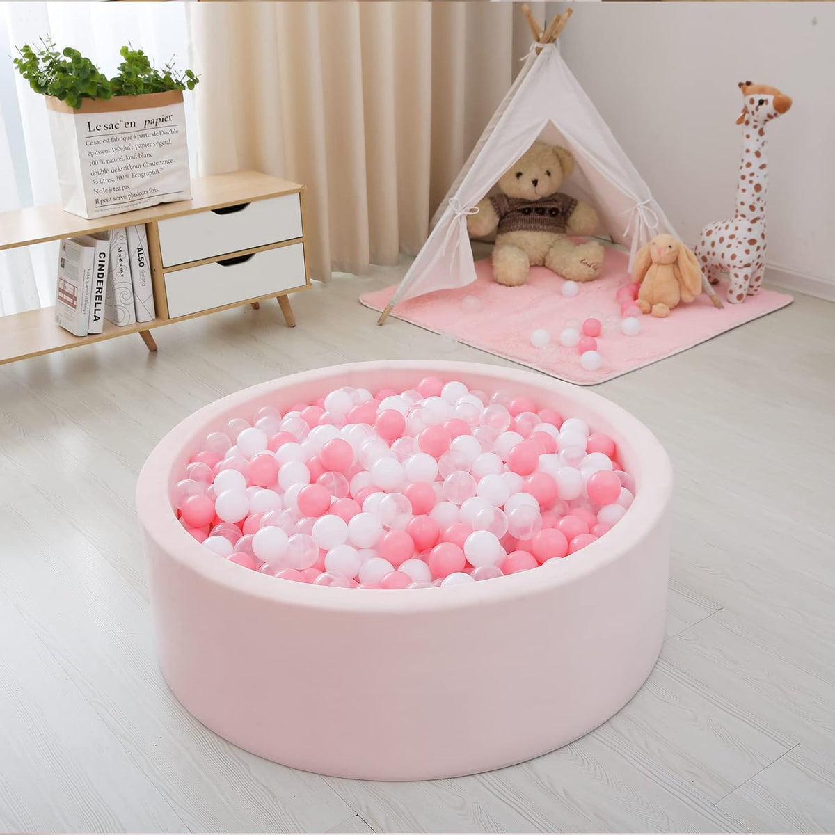 Ball Pit Balls for Toddlers, Crush Proof - Pink+White+Transparent / 200 balls - image 2