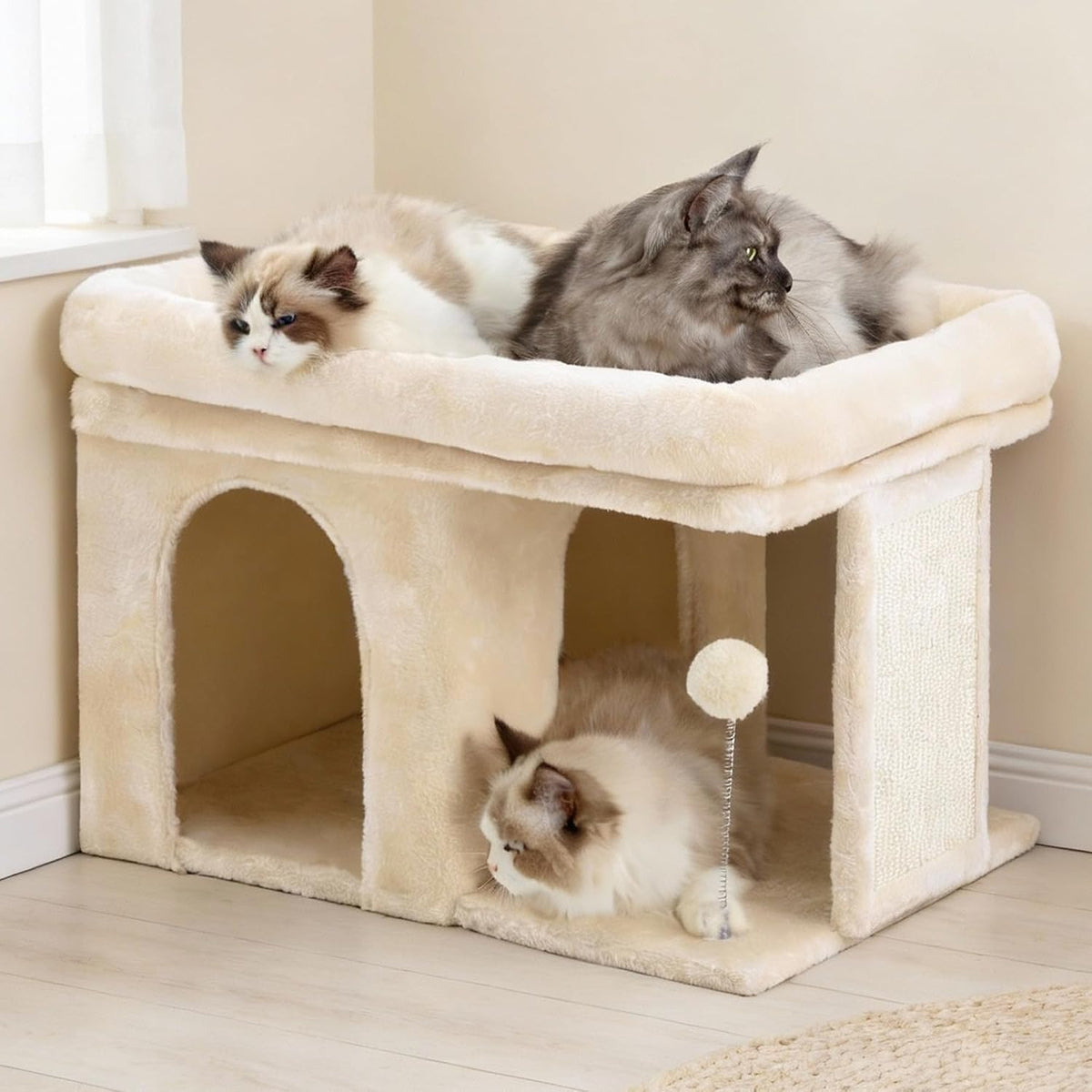 Heybly Cat Tree, 14" Cat Tower with Large Cat Bed & Condo HCT203SW – Essentials for Cats - 14 inch / Beige
