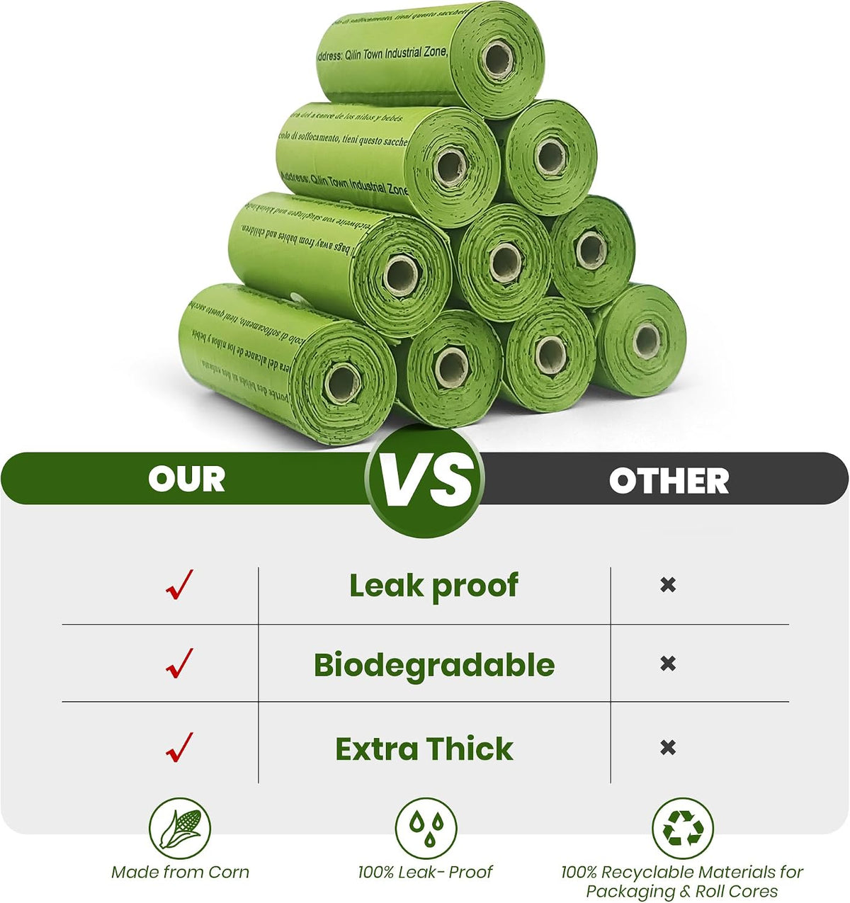 Dog Poop Bags-150 Counts with Leash Dispenser, 10 Rolls - Green / 600 Count (Pack of 1) - image 2