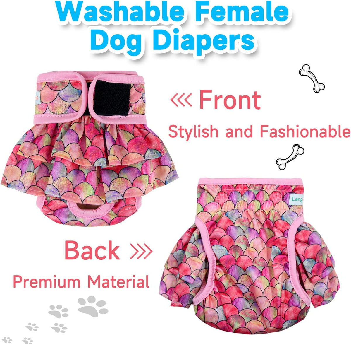 Langsprit Female Dog Diapers, Highly Absorbent, Reusable – Essentials for Dogs - image 4