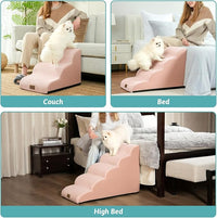 Dog Stairs for Small Dogs 15.7" H, Curved Dog Step for Puppy, Older Cat, Medium Pet Ramp for Sofa, Couch or Bed, Ladder with High Density Foam, 15.7x22.4x15.7 inch, 3 Step, Pink