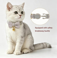 Breakaway Cat Collar with Bow Tie and Bell Adjustable Soft Corduroy - Small: Neck 7.5" - 11.0" / Tweed-Grey - image 4