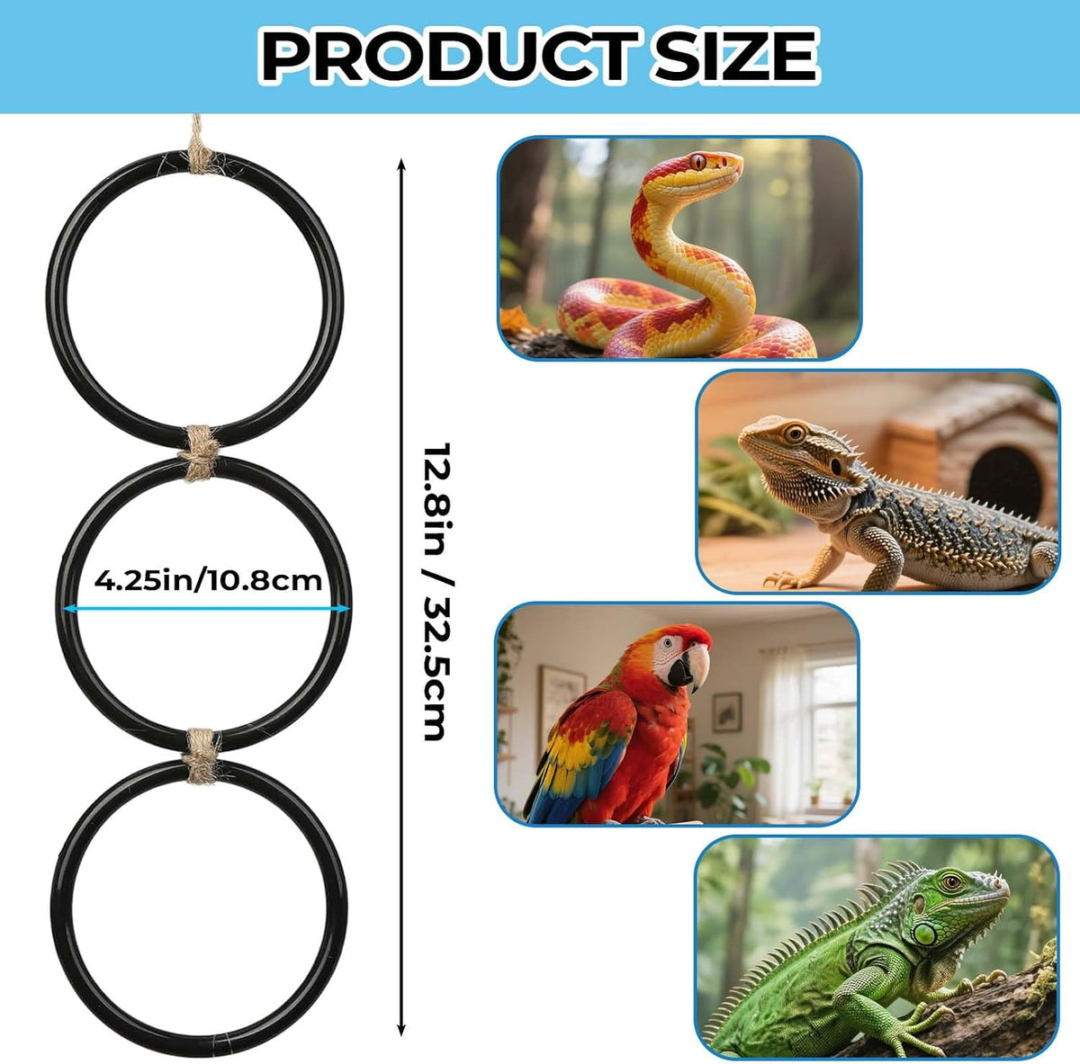 2 Pack Snake Climbing Rings for Ball Python & Corn Snake - Black - image 2