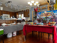 YOELVN race car party cones, six orange 7 inch traffic cones holding checkered flags - view 34