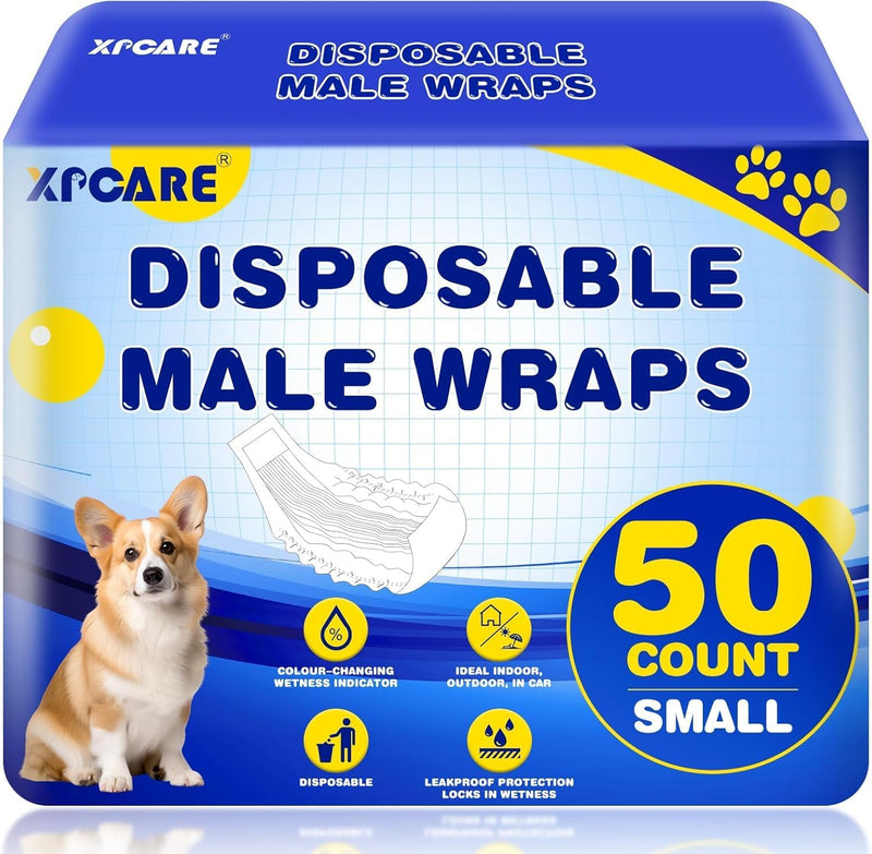 50 Count Disposable Dog Diapers Male with Wetness Indicator – Essentials for Dogs - Small