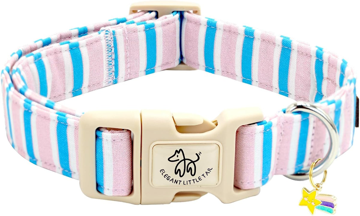 Elegant little tail Dog Collar - Pink&Blue Strip / X-Small (Pack of 1)
