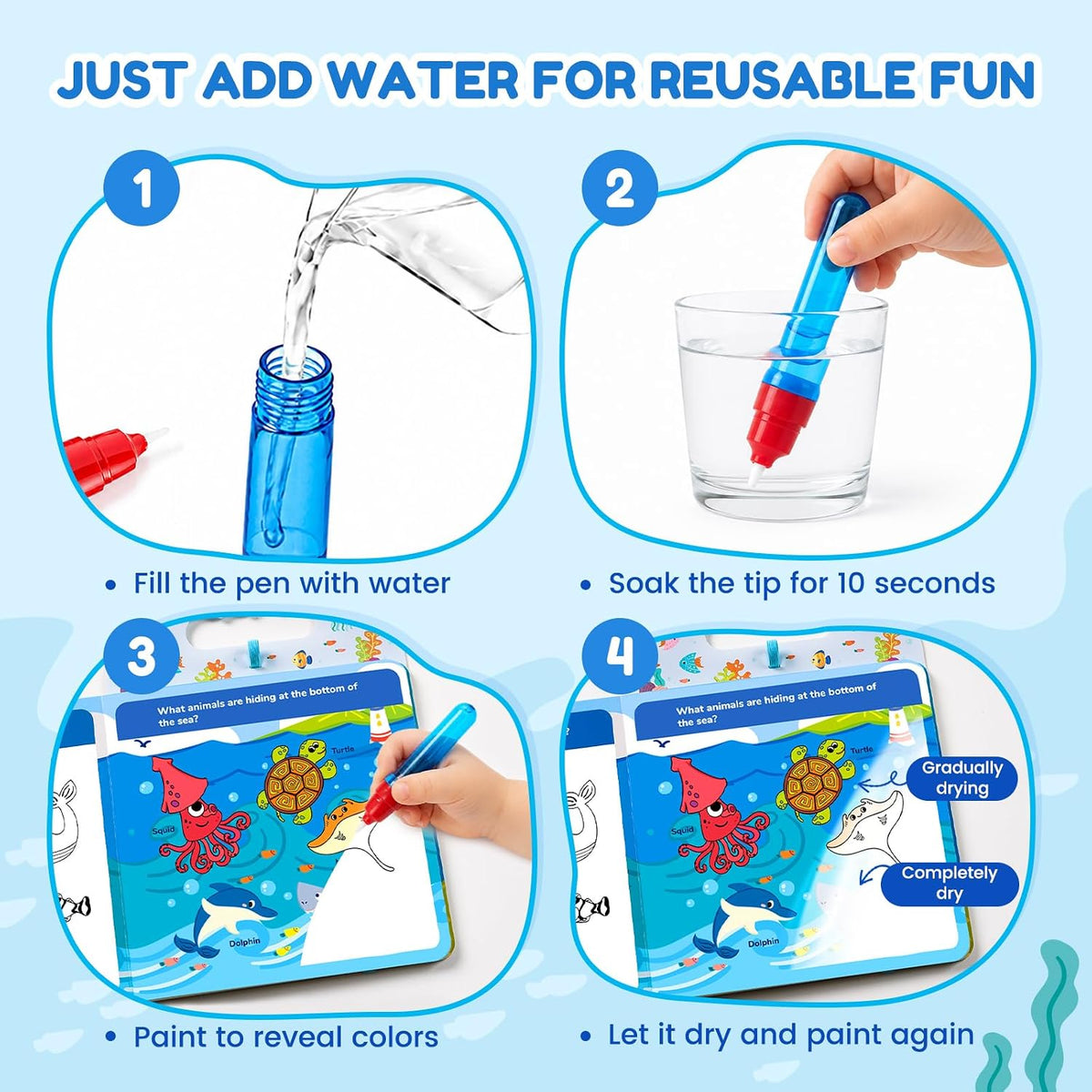 JoyCat Farm Water Coloring Book for Toddler Kids, 13 Pages - Under the Sea - image 2