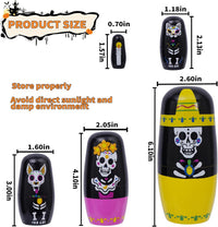 Russian Nesting Dolls, Bear Wooden Stacking Set - Day of the Dead Skull - image 3