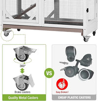Rabbit Hutch Outdoor Indoor,Two Story Wooden Bunny Cage with Casters,Guinea Pig Cage for Small to Medium Animals with Waterproof Roof and Leakproof Tray