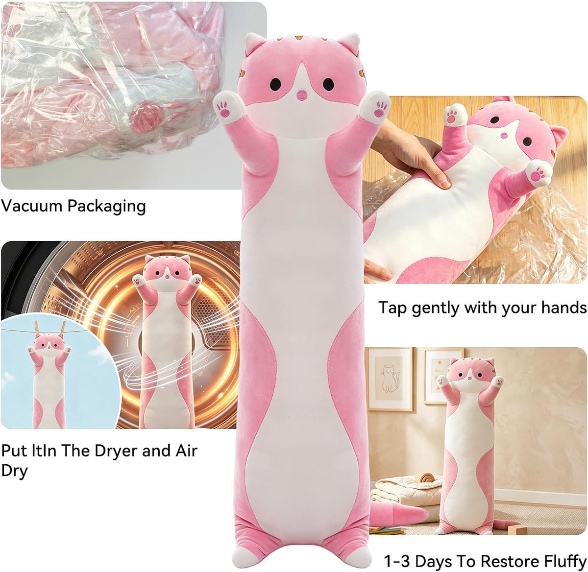 Cute Long Cat Plush Body Pillow, Soft Stuffed Animals 19.7 Inch – Fun for Kids & Family - Pink / 19.7 inches - image 4
