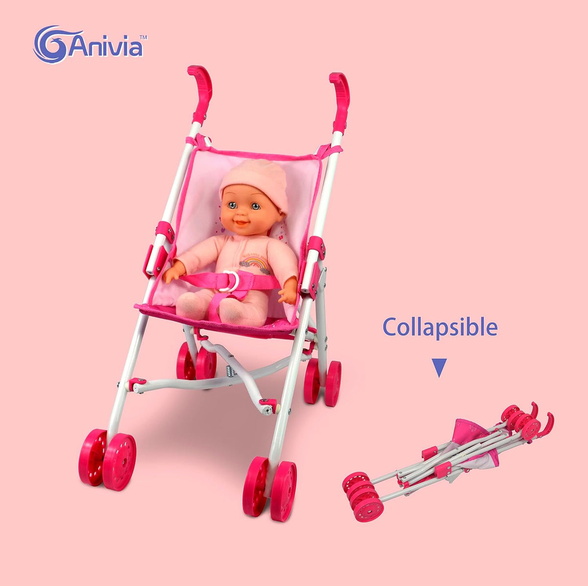 Anivia Stroller Toy Collection Doll Stroller Baby Doll Accessories - DB002A-PINK - image 3