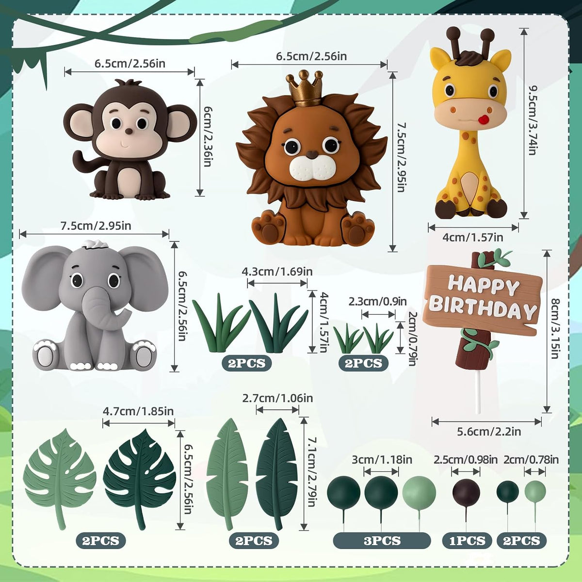 19pcs Safari Animal Cake Topper - Safari Animal Style - image 2