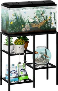Two-tier metal aquarium stand for 10, 20 and 29 gallon tanks with adjustable anti-slip feet