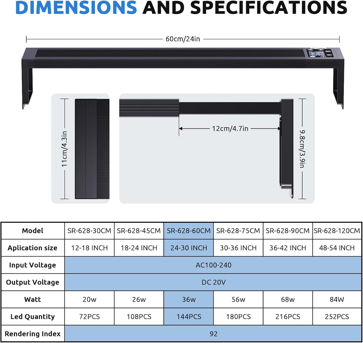 SEAOURA 24/7 LED Aquarium Light for 12-18 Inch Fish Tank Plant - for 24-30 inch tank - image 2