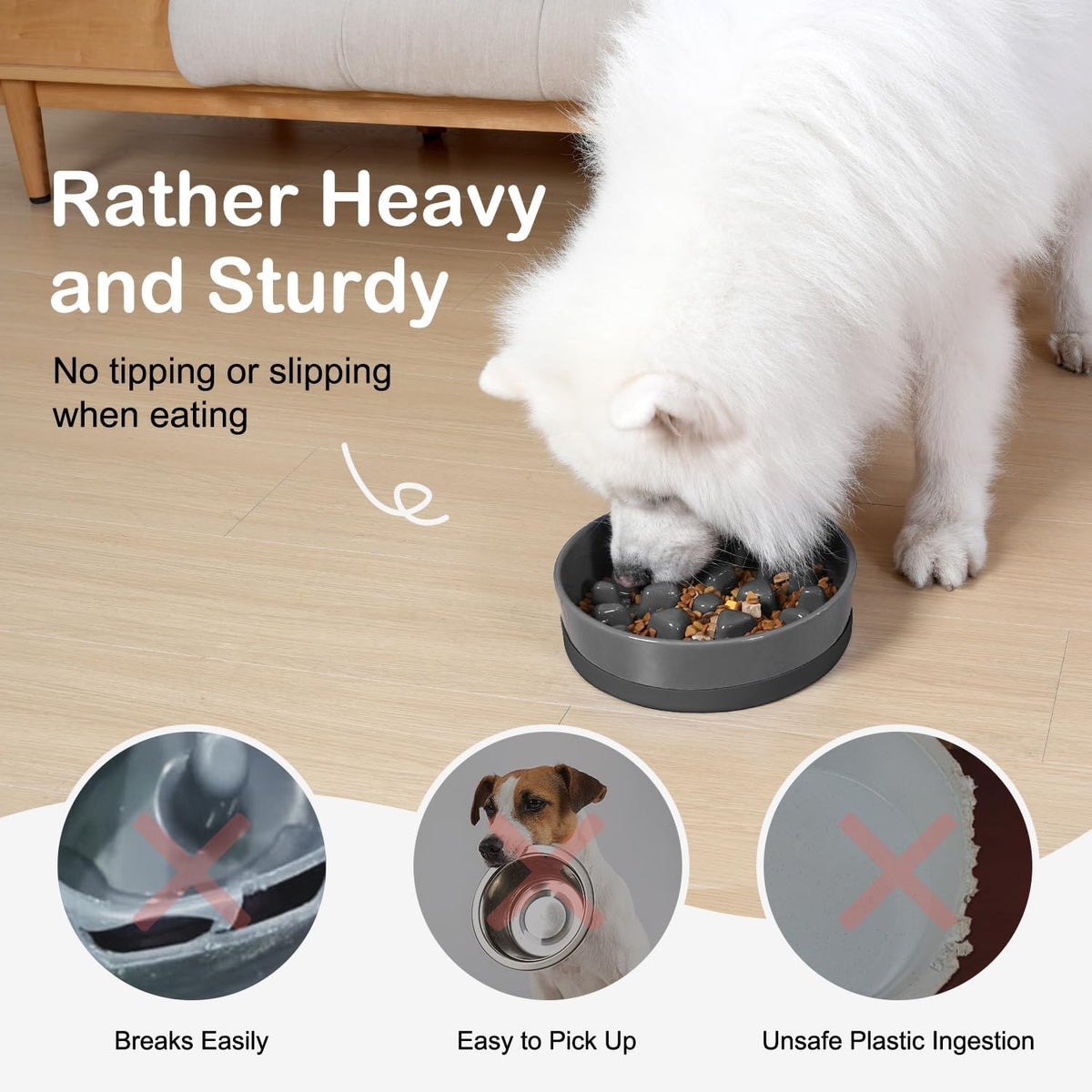 Sted Ceramic Slow Feeder Dog Bowls for Medium Large Breed – Essentials for Dogs - Large-9.5 inches / Grey - image 2