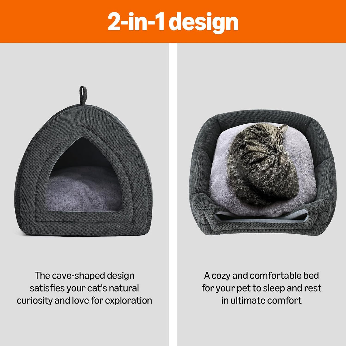 Amazon Basics Cat Bed Cave - Grey / L-17.5"×17.5"×17.5" - image 3