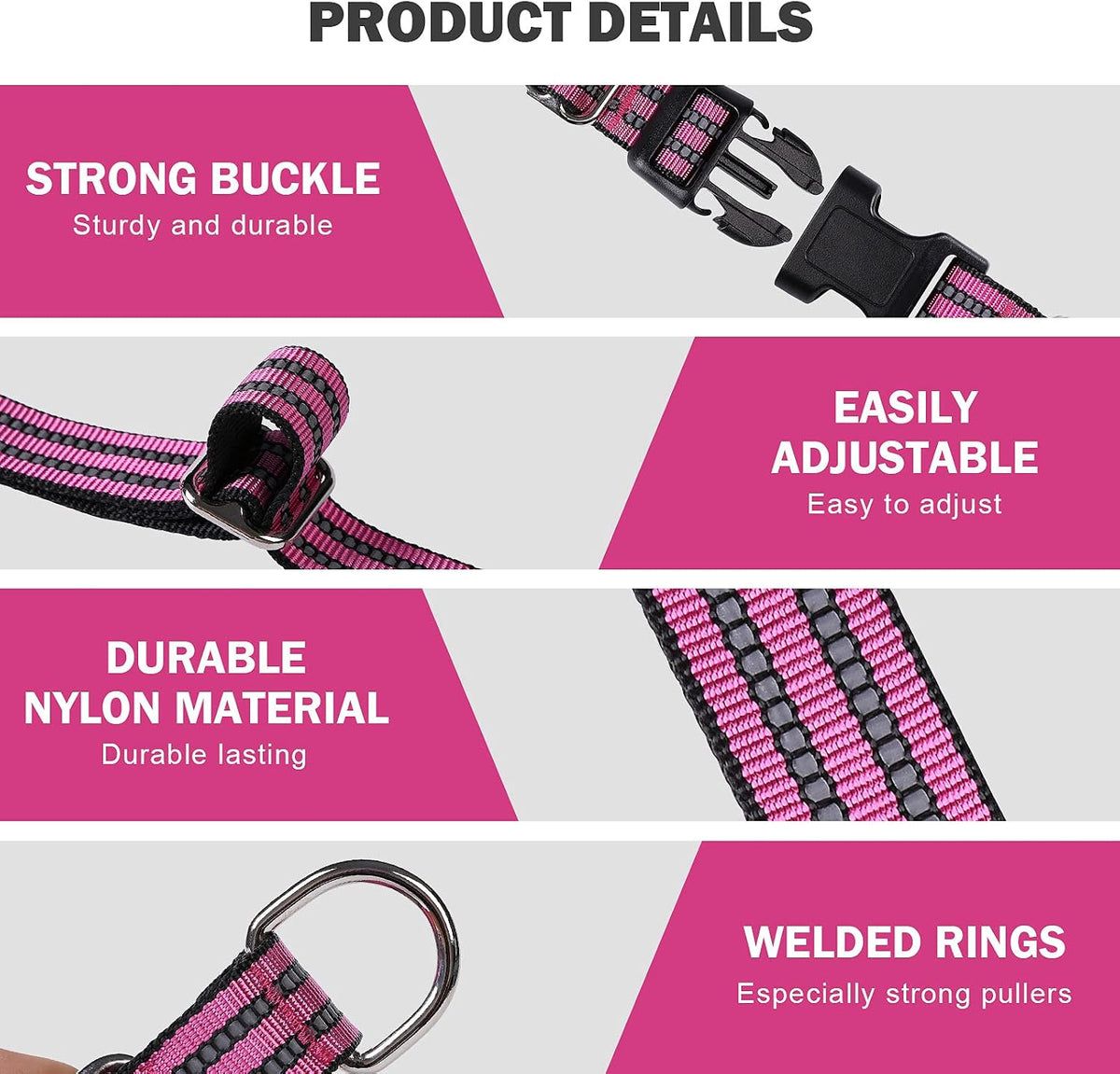 Martingale Collar for Dogs, Reflective Escape Proof, M - Pink / X-Small - image 2