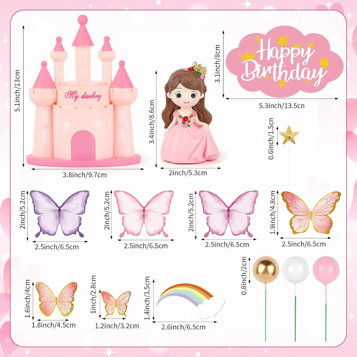 Hooqict 28Pcs Soccer Cake Decorations Set with Mini Balls - Princess - image 3