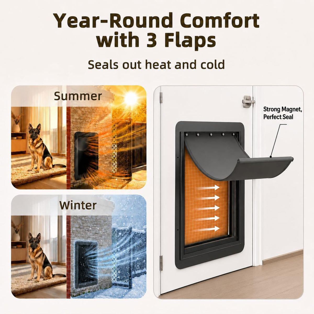 URSPET Medium Dog Door for Wall, 3-Flap Insulated, Steel Frame - Black / Medium / For Wall - image 4