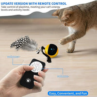 Interactive Cat Ball Toy with Remote Control, Automatic Moving Cat Toys Ball with Feather Tail, Electric Puzzle Toy for Chasing and Hunting (Yellow)