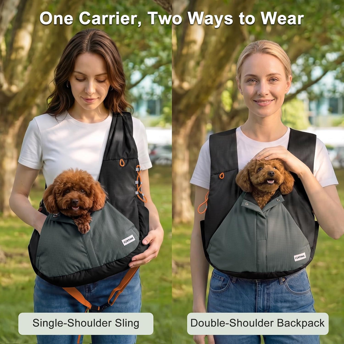 FURTIME Dog Sling Carrier - Black - image 2