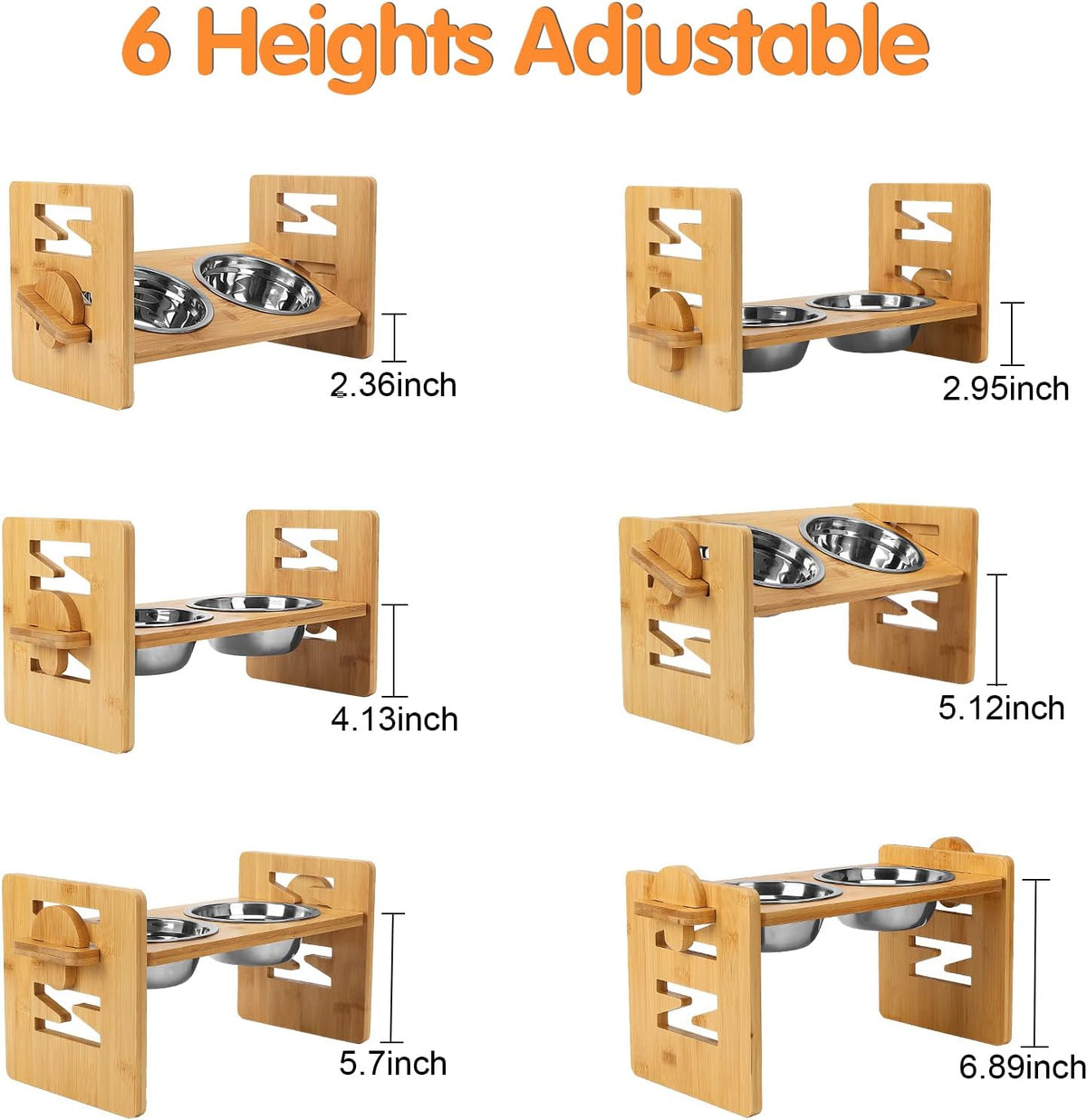 Elevated Dog Bowls, Adjustable Raised Tilted French Bulldog Food Water Bowl, Slanted Bamboo Pet - Z - image 3