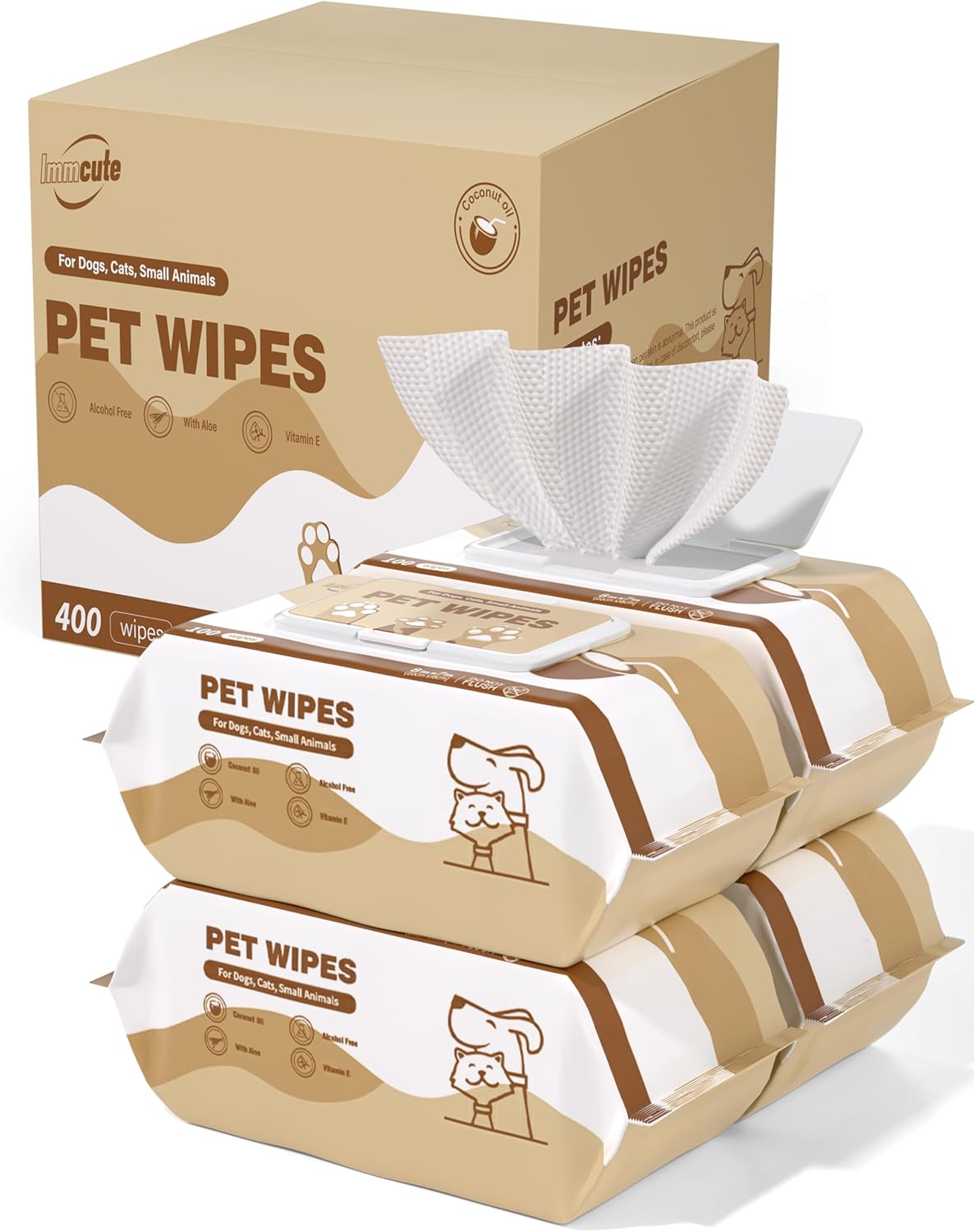 32 PCS Unscented Extra Thick Pet Bathing Wipes for Dogs & Cats - Coconut Oil / 400 Wipes