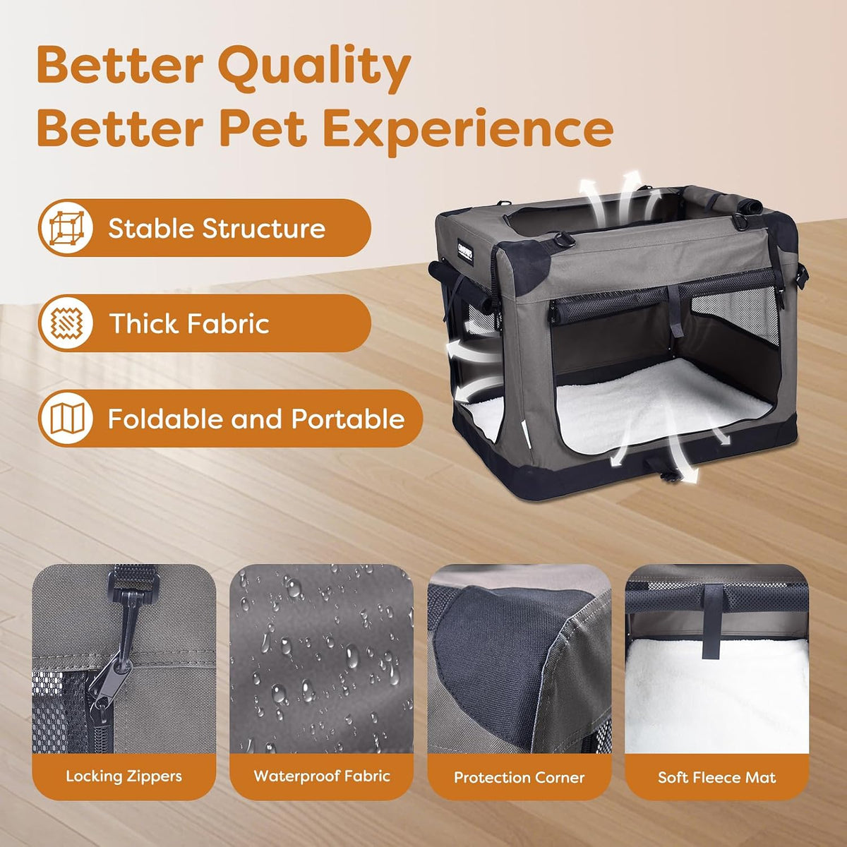 JESPET 3 Door Soft Dog Crates Kennel - Dark Grey / Medium(27"L x 20"W x 20"H) - image 2