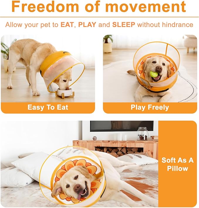 Inflatable Dog Cone Collar with Enhanced Anti-Licking, Soft Neck Donut for Dogs Cats, Recovery Pet Cone Collar After Surgery for Large Medium Small Dogs (Yellow Flower, X-Large)