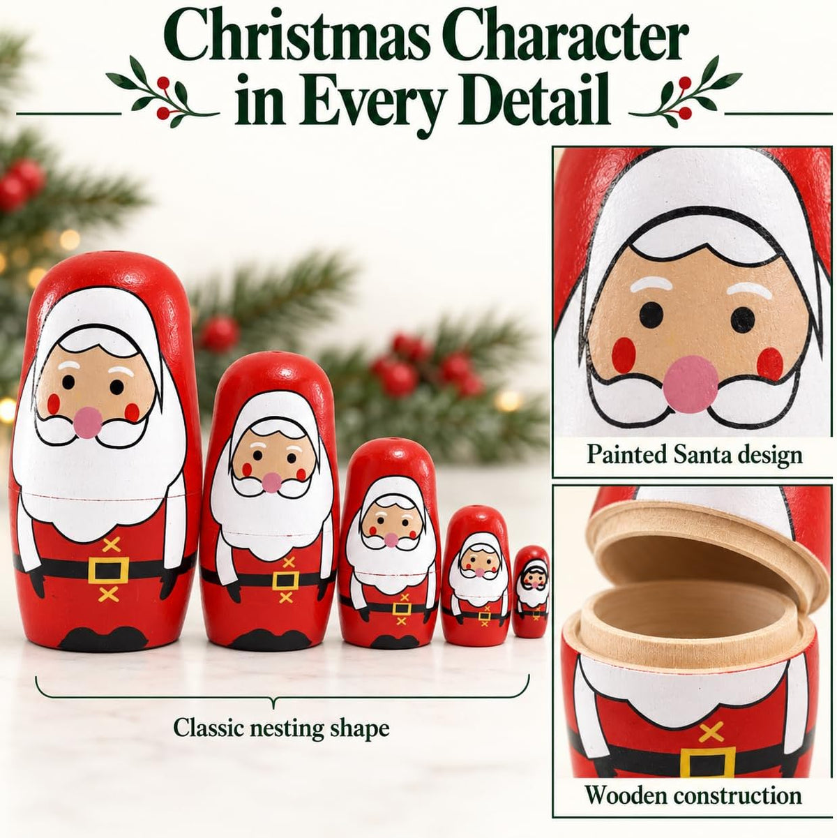 Kakeah 5 piece wooden nesting dolls set with brown bear, fox, owl, rabbit and raccoon - view 8