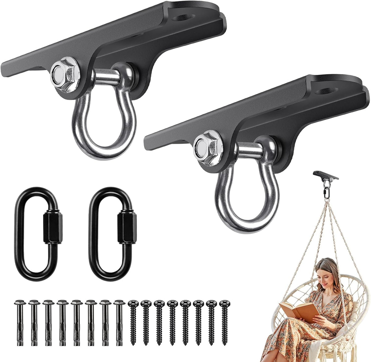 2Pack Heavy Duty Swing Hanger 180° Ceiling Swing Mount 2000 LBS - 180° D-ring Swing Hanger ( 2 Pack ) - Black Base