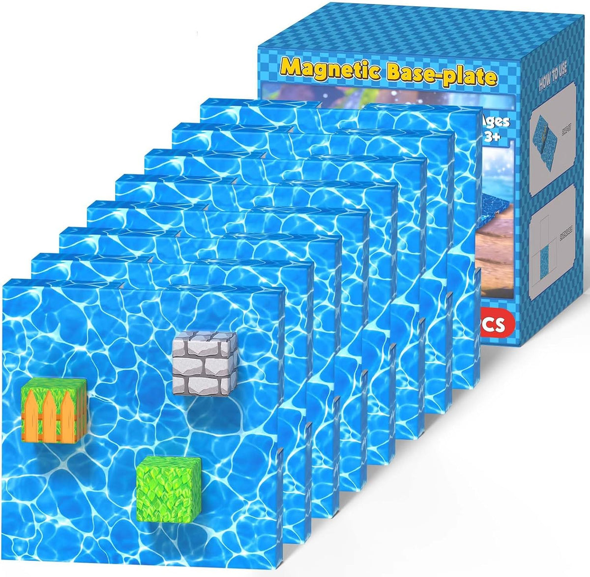 GraceDuck 300 PCS Magnetic Blocks, Magnetic Building Blocks - Blue - 8pcs