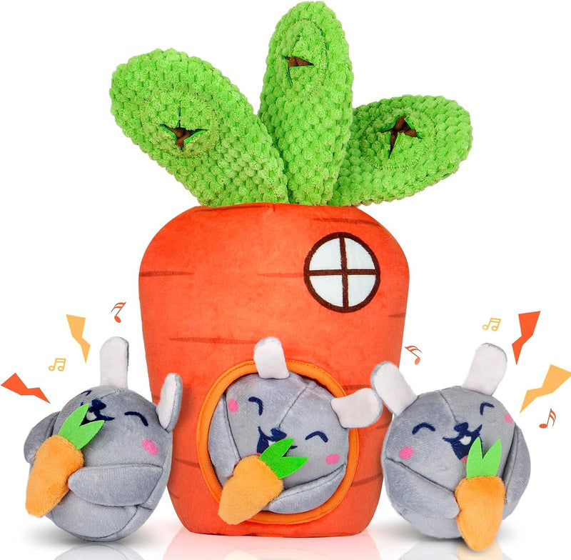 Hide and Seek Squeaky Dog Plush Toy Carrot and Bunny Set - rabbit